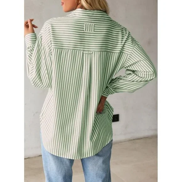 Womens Tops Trendy V Neck Long Sleeve Button Down Shirts Casual Blouses Top - Picture 3 of 6